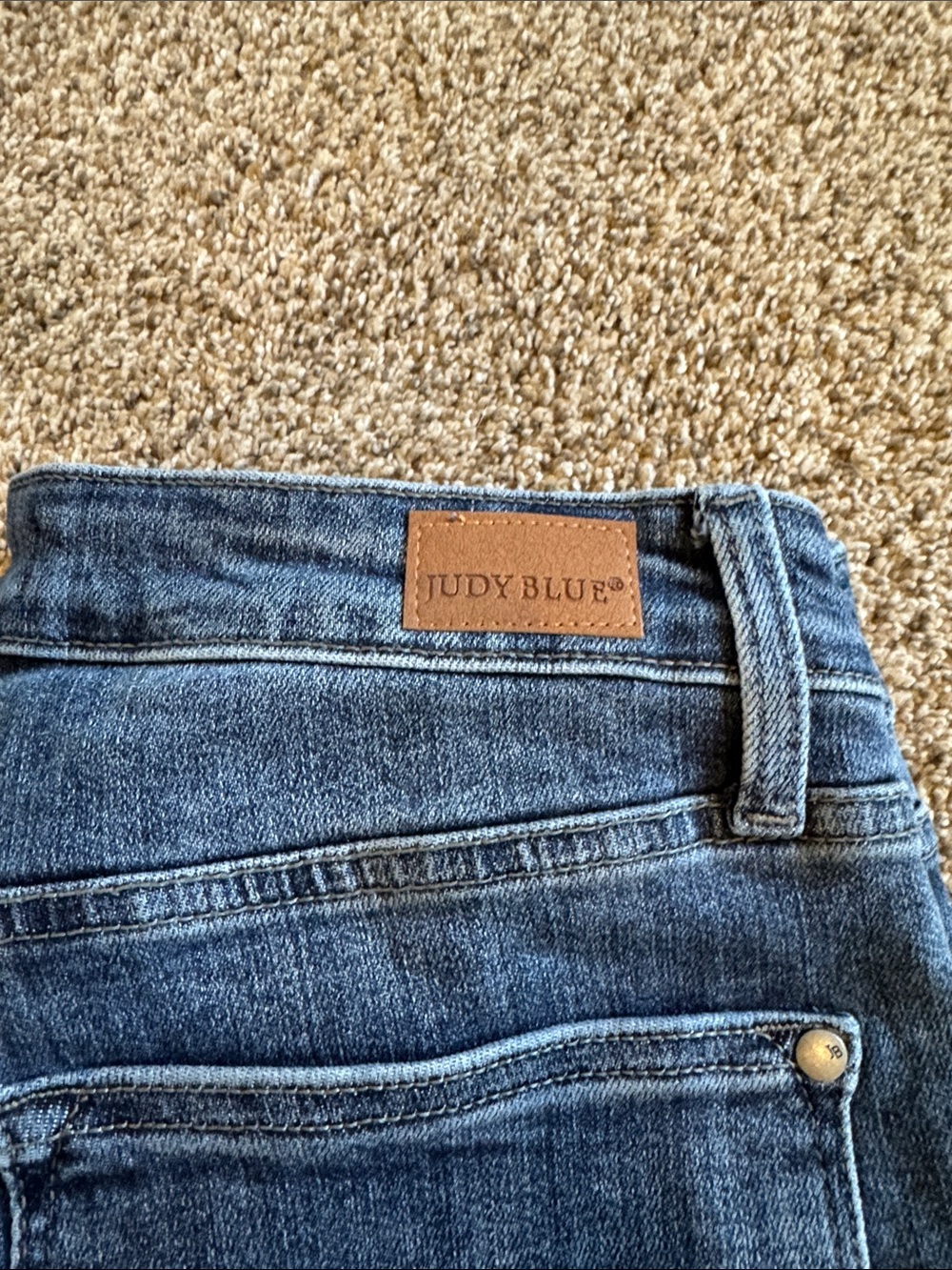 Judy Blue Medium Blue Denim Jeans with Leather Patch